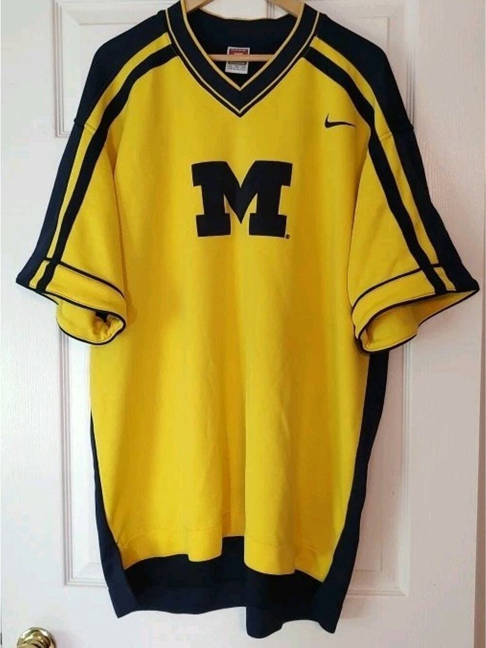 Men's Vintage Michigan Wolverines Nike Team Warm Up Shirt Yellow Blue NCAA - XL